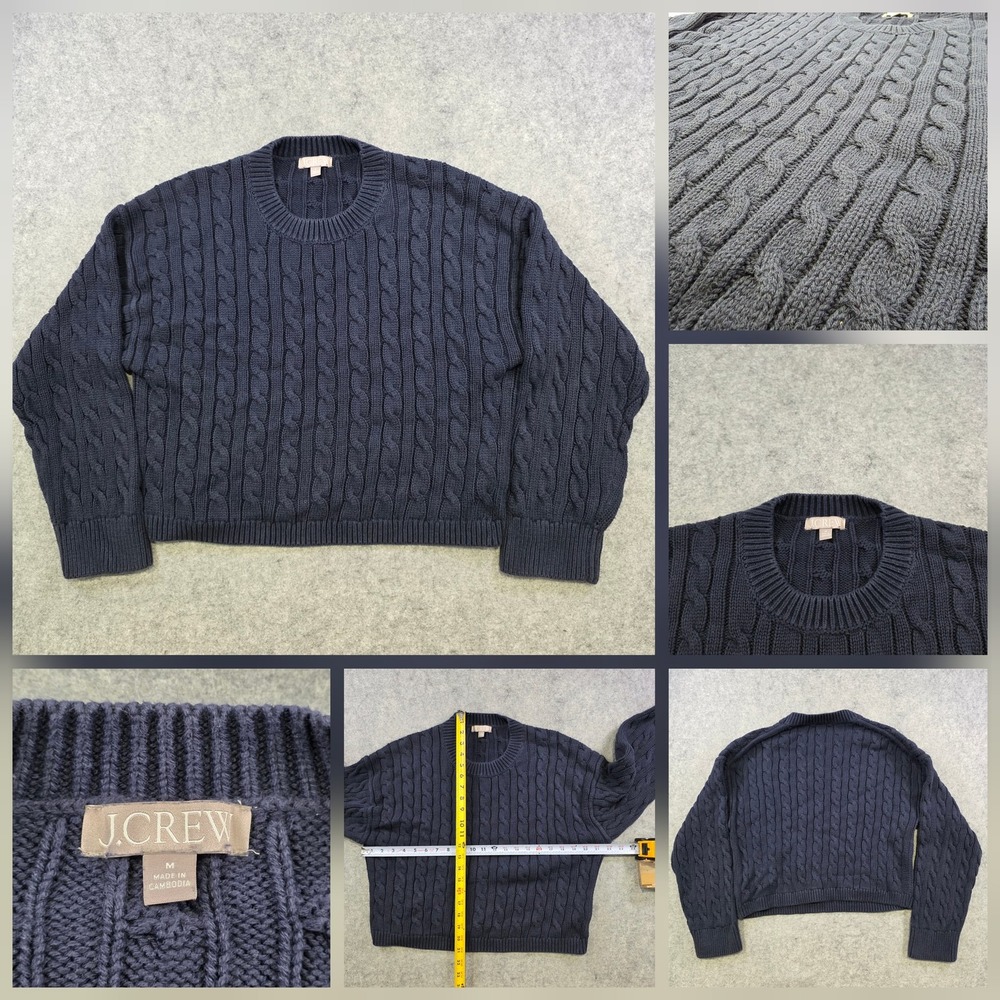 J.Crew Sweater Womens Medium Blue 100% Cotton Cable Knit Crewneck Pullover